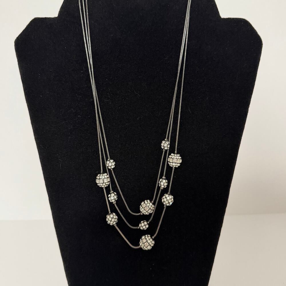 Elegant Chico's Gunmetal Rhinestone Station Drop Necklace